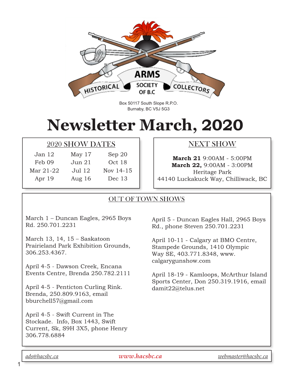 Newsletter March, 2020