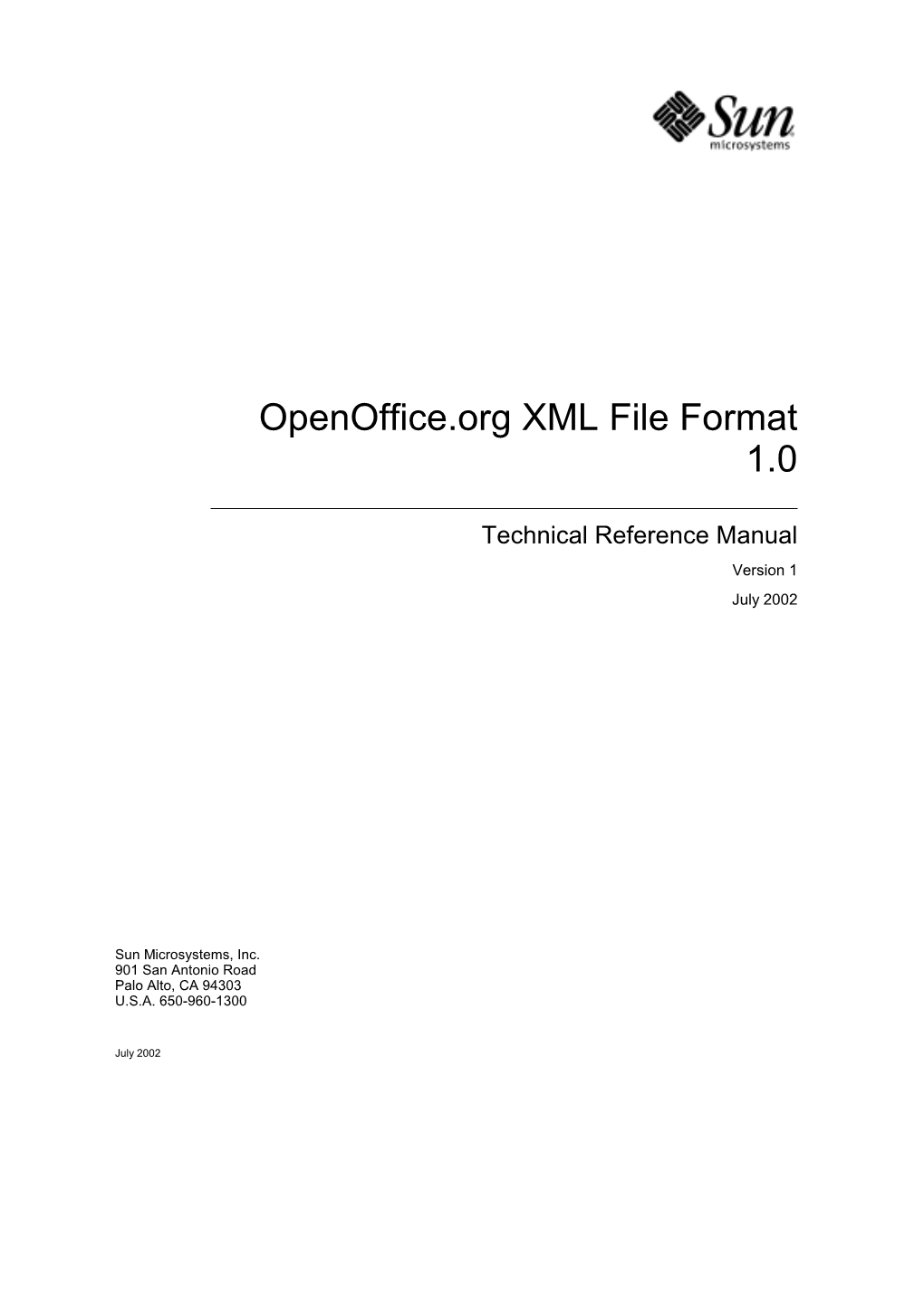 Openoffice.Org XML File Format 1.0