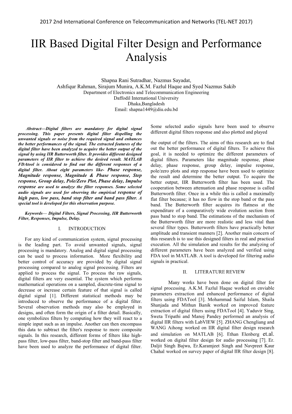 IIR Based Digital Filter Design and Performance Analysis