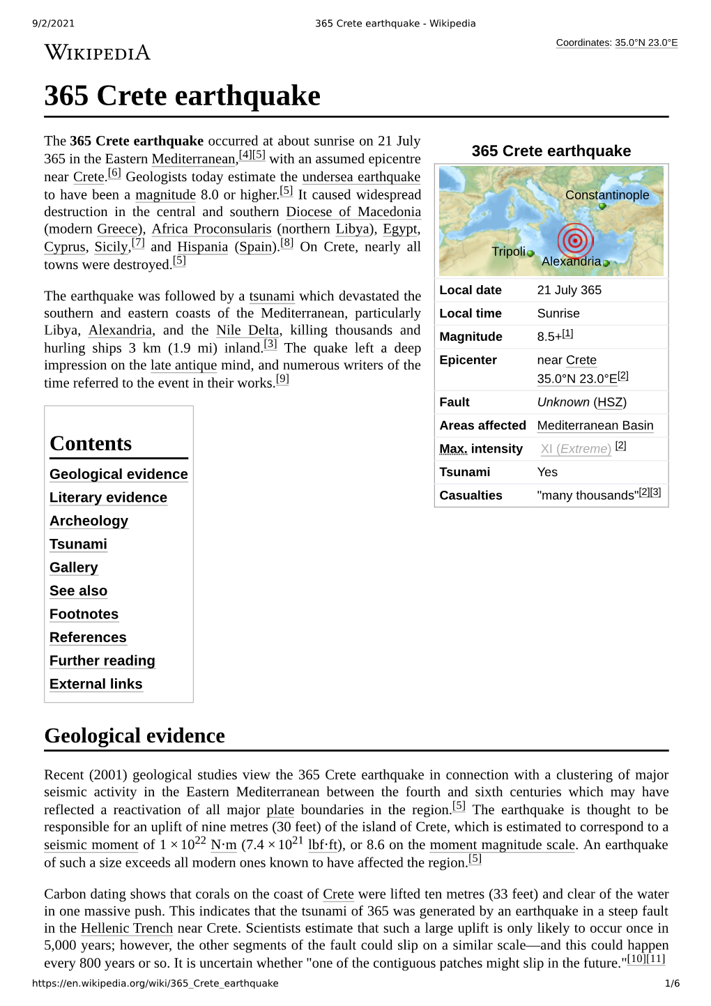365 Crete Earthquake - Wikipedia Coordinates: 35.0°N 23.0°E