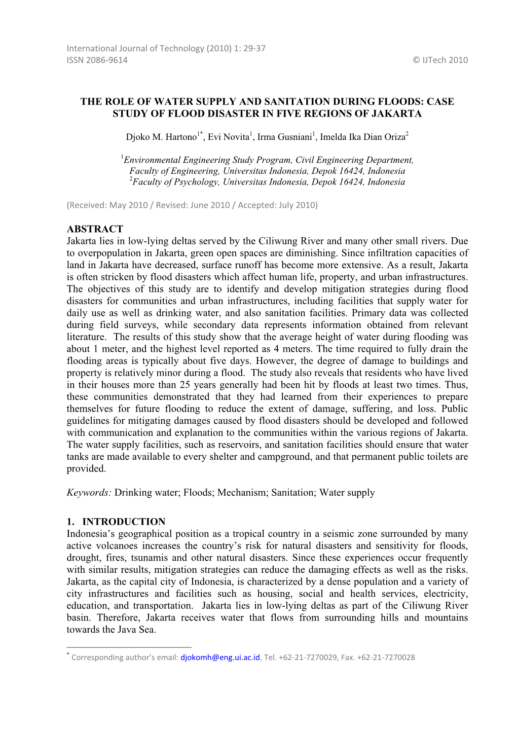 Case Study of Flood Disaster in Five Regions of Jakarta