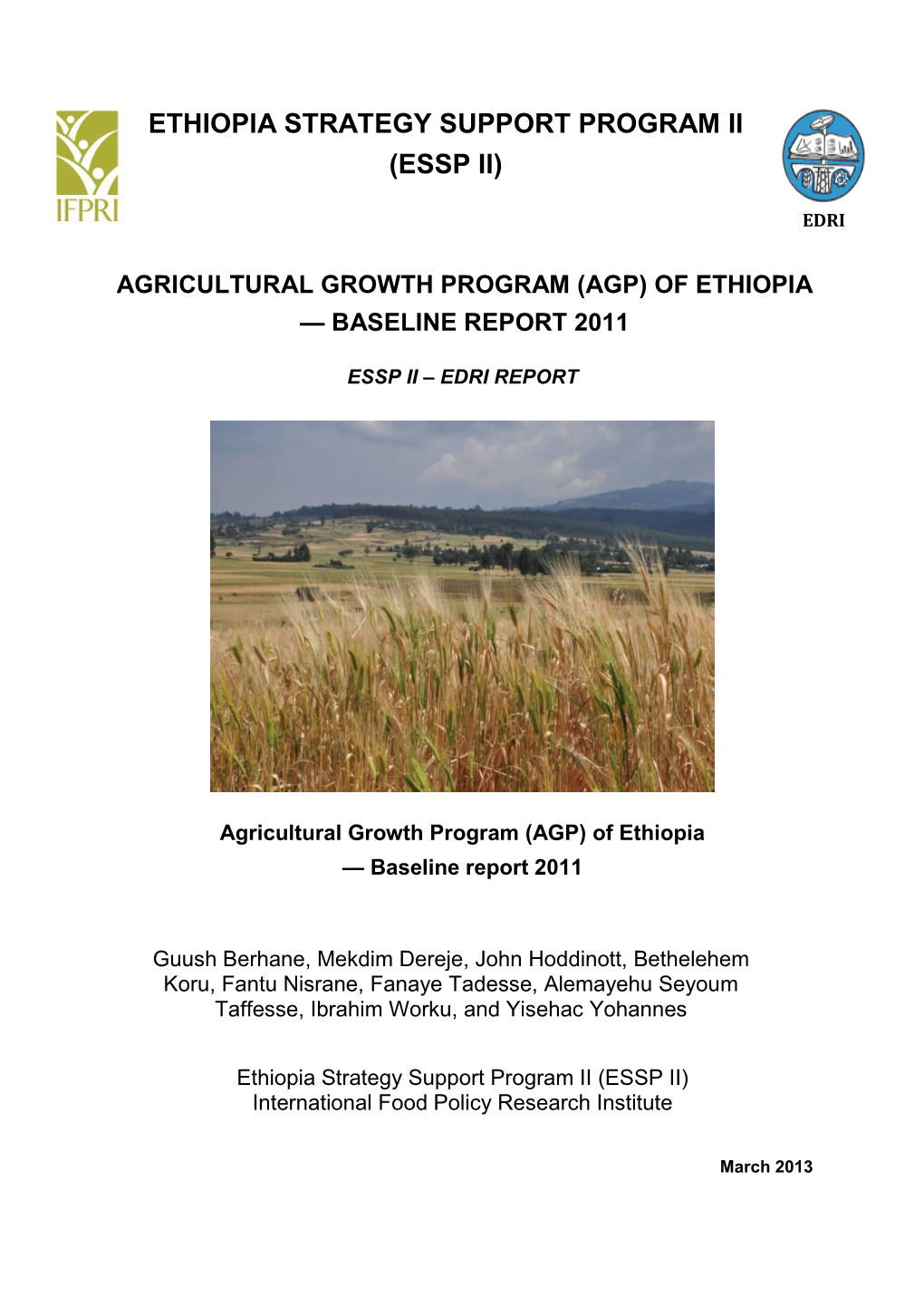 Agricultural Growth Program (Agp) of Ethiopia — Baseline Report 2011