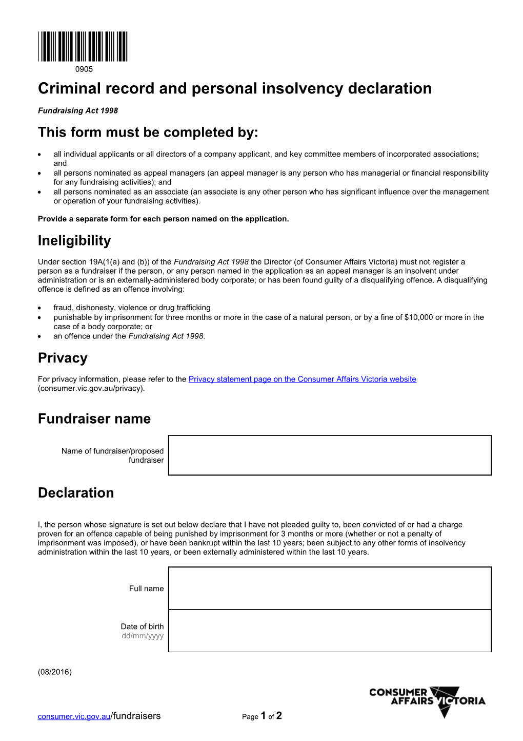 Criminal Record and Personal Insolvency Declaration