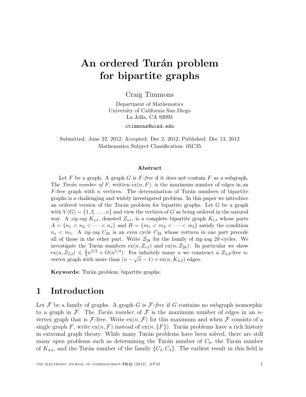 An Ordered Turán Problem for Bipartite Graphs