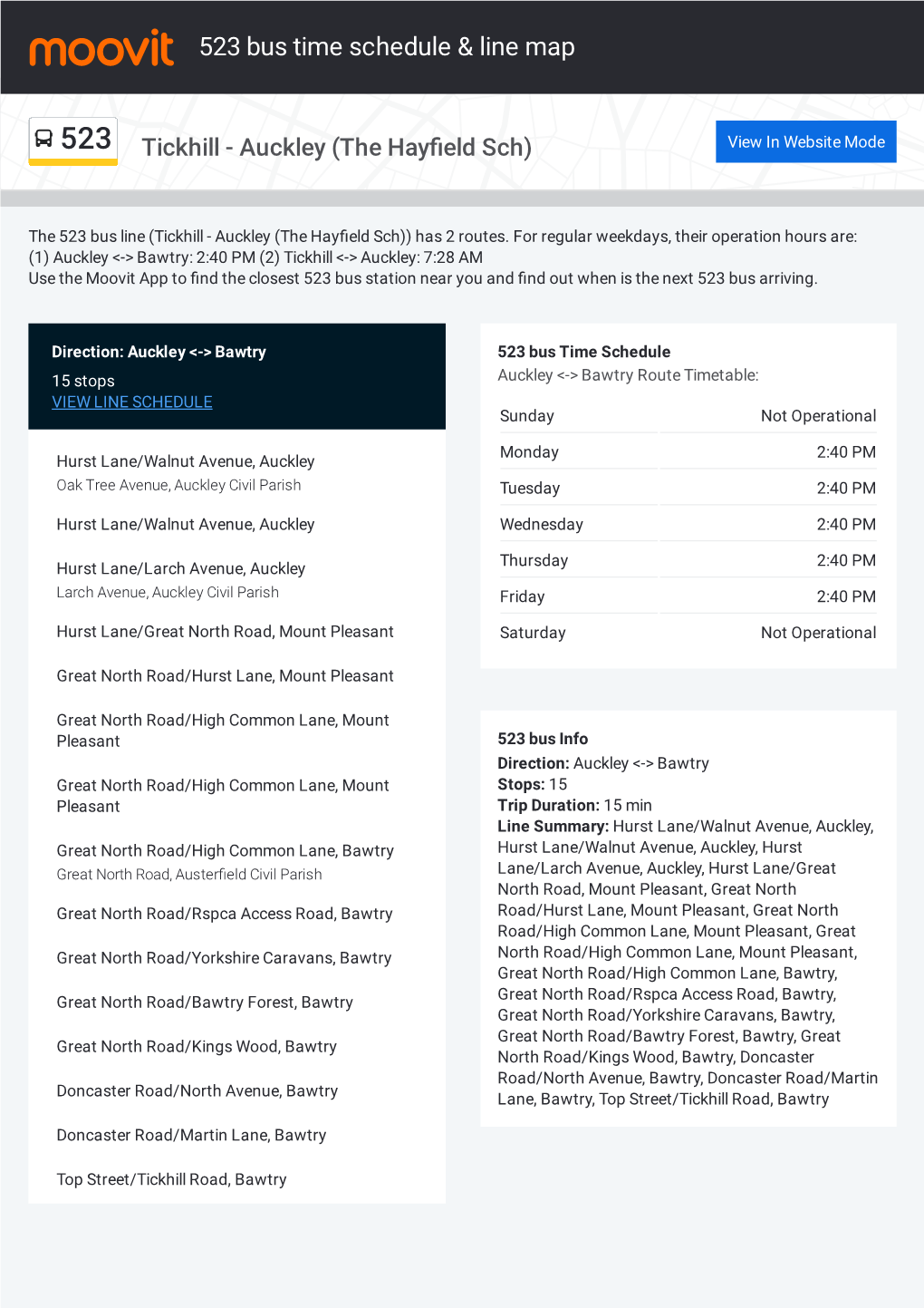 523 Bus Time Schedule & Line Route