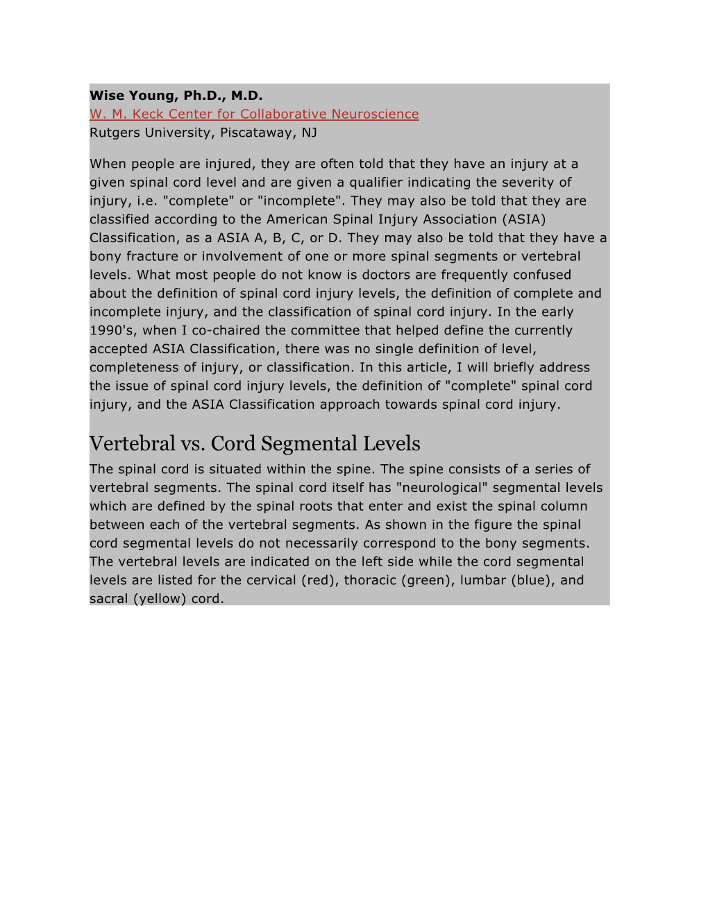 Spinal Cord Injury Levels & Classification