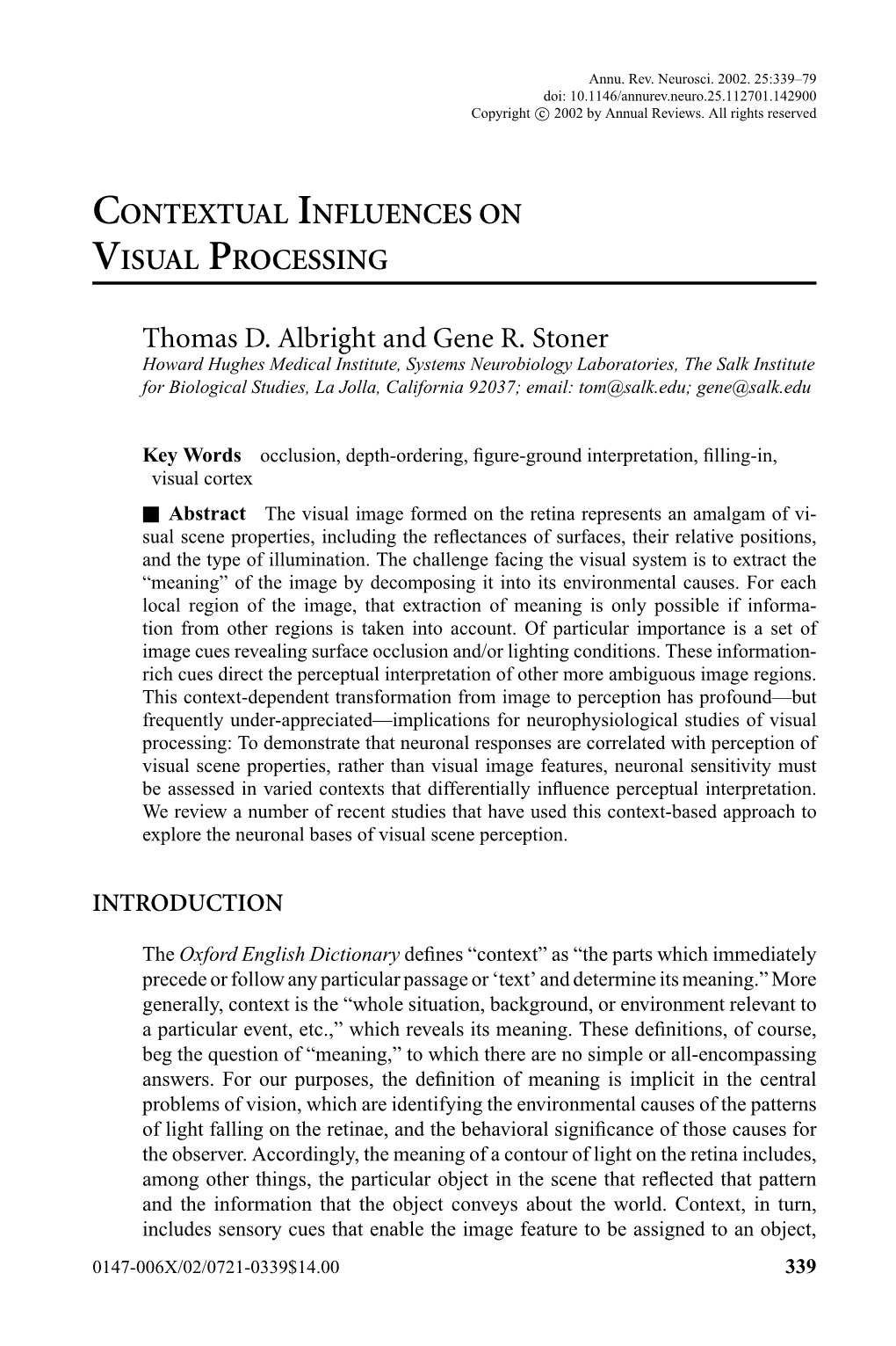 Contextual Influences on Visual Processing