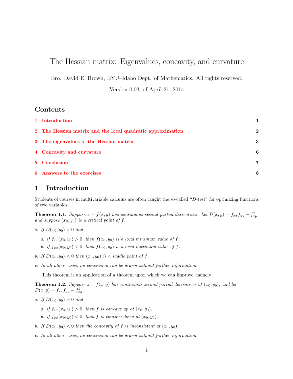 The Hessian Matrix: Eigenvalues, Concavity, and Curvature