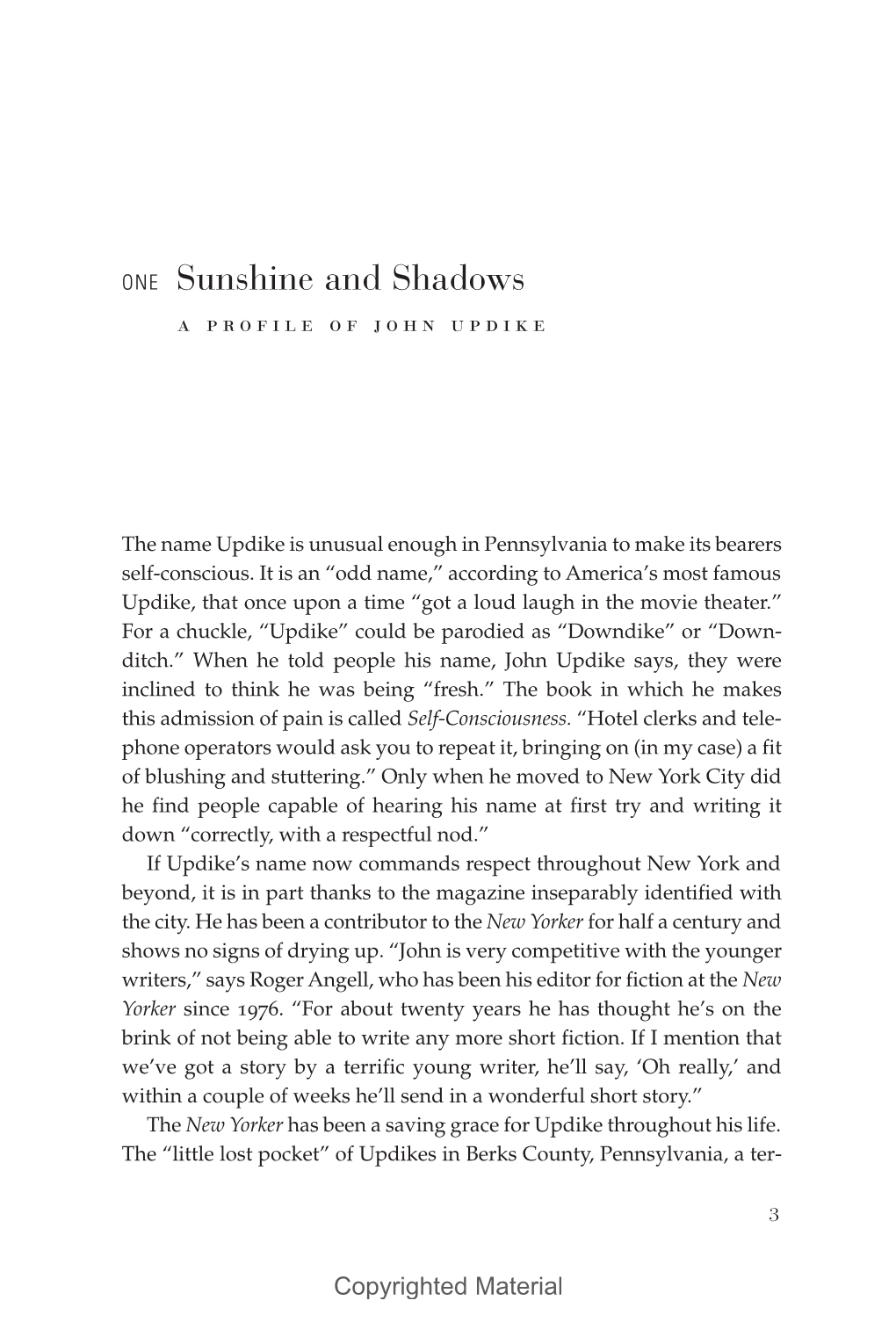 ONE Sunshine and Shadows a Profile of John Updike