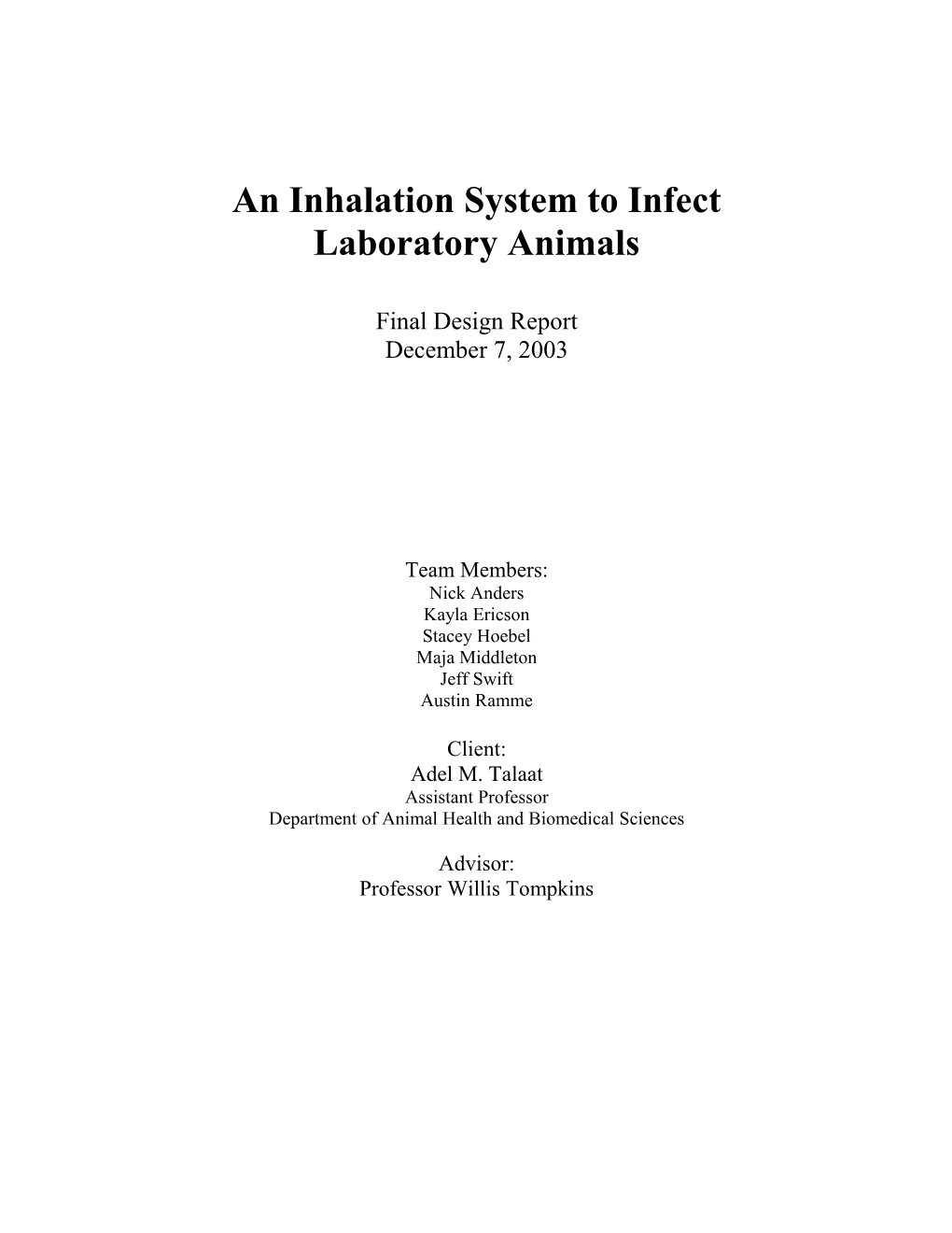 An Inhalation System to Infect Laboratory Animals