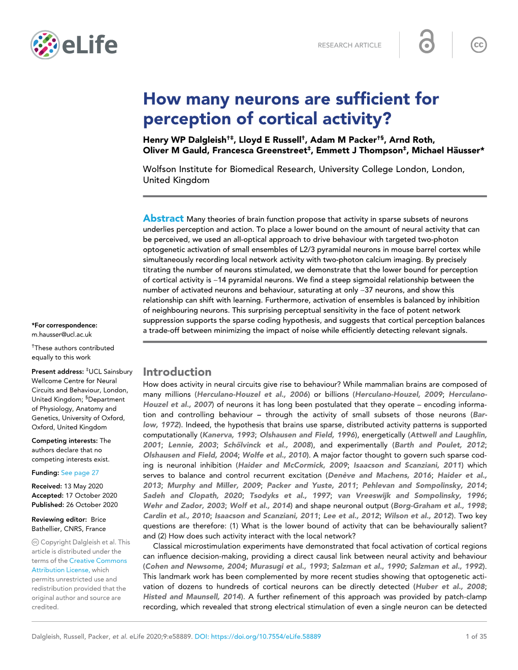 How Many Neurons Are Sufficient for Perception of Cortical Activity?