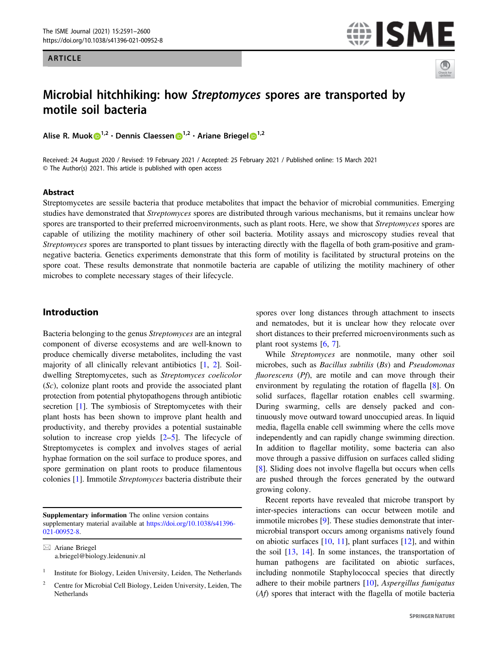 Microbial Hitchhiking: How Streptomyces Spores Are Transported by Motile Soil Bacteria