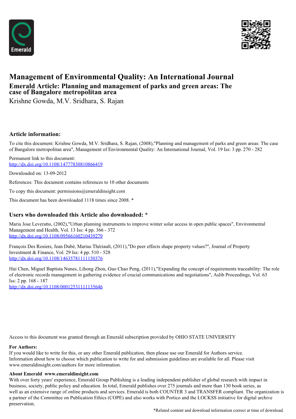 Management of Environmental Quality: an International Journal