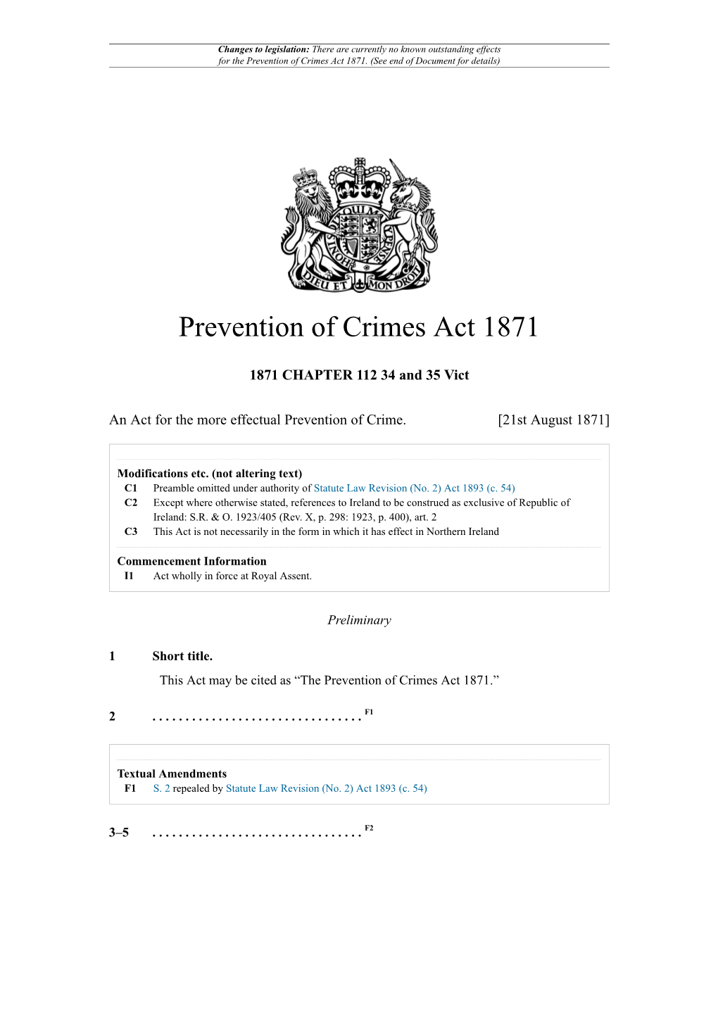 Prevention of Crimes Act 1871