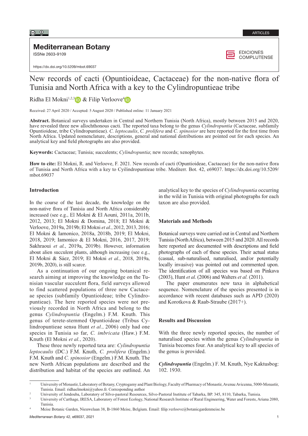 New Records of Cacti (Opuntioideae, Cactaceae) for the Non-Native Flora