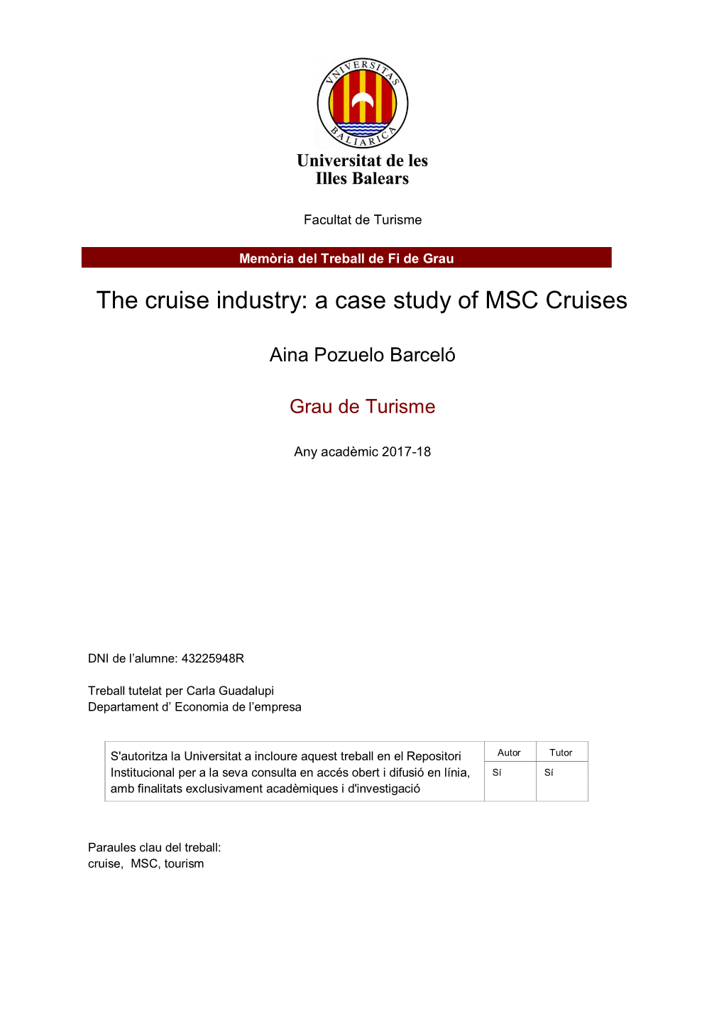 The Cruise Industry: a Case Study of MSC Cruises