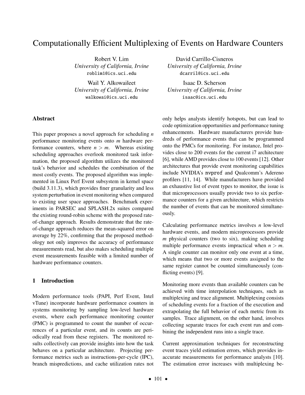 Computationally Efficient Multiplexing of Events on Hardware Counters