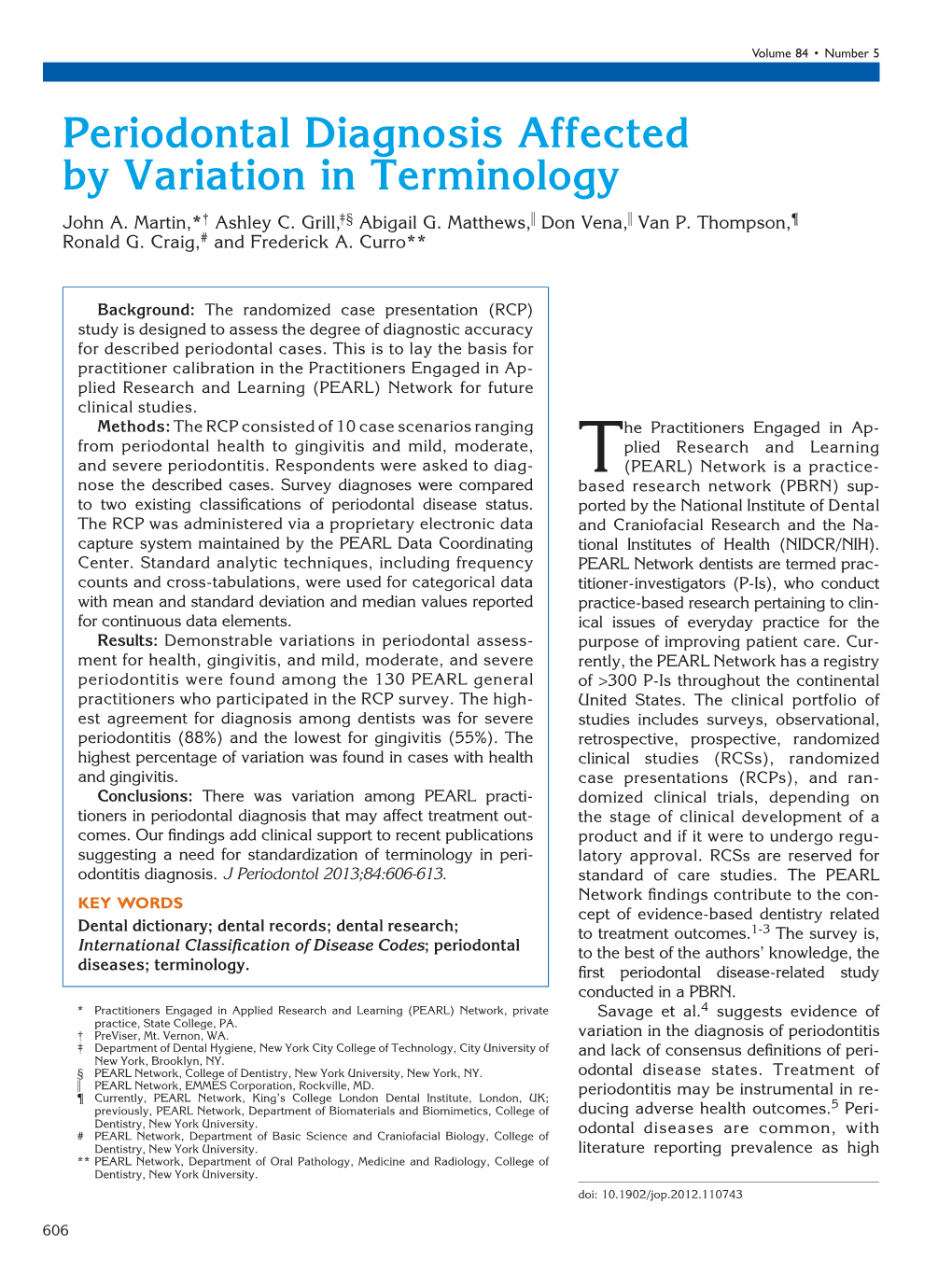 Periodontal Diagnosis Affected by Variation in Terminology