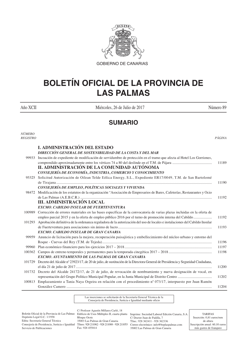Boletín Oficial De La Provincia De Las Palmas