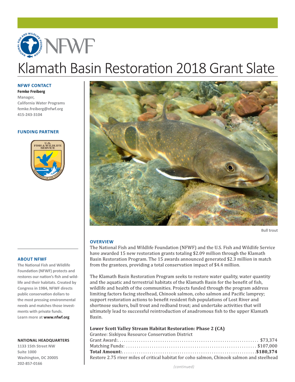 Klamath Basin Restoration 2018 Grant Slate