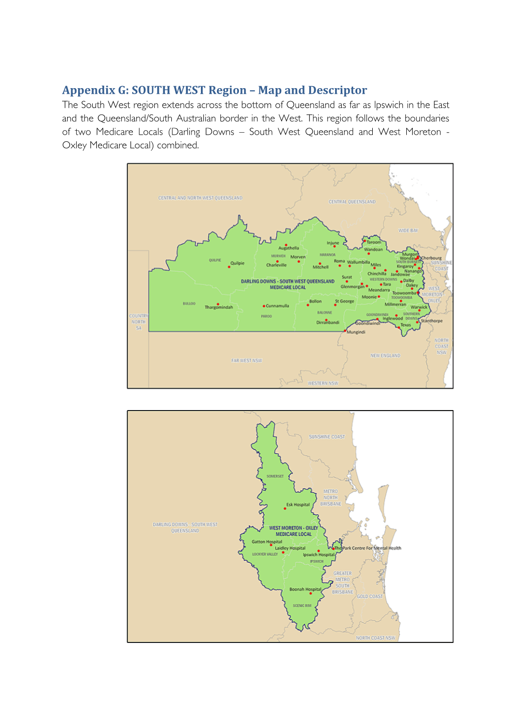 Appendix G: SOUTH WEST Region – Map and Descriptor