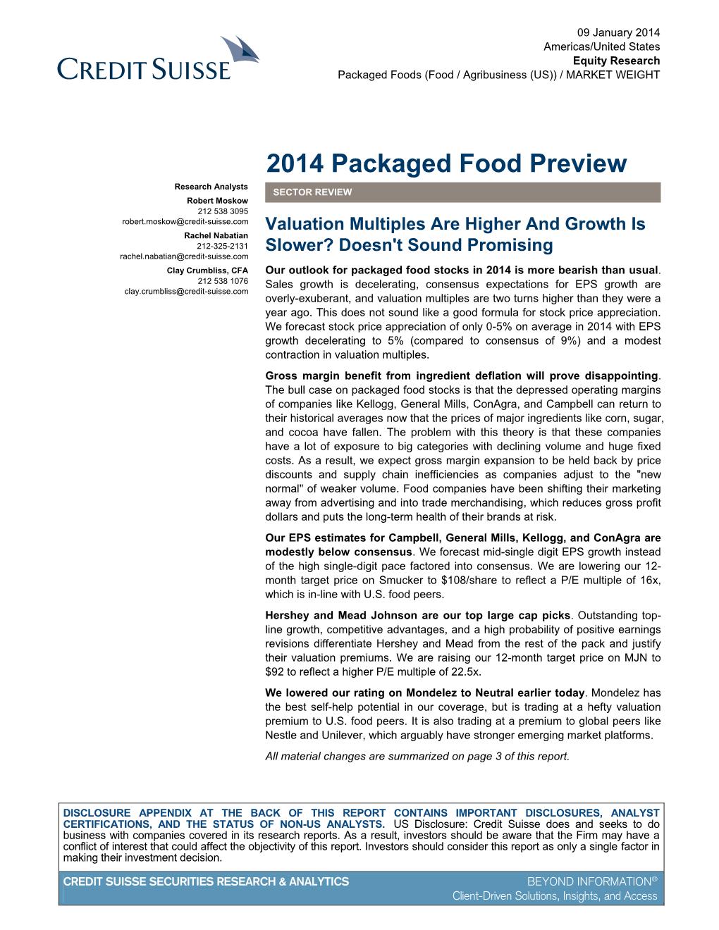 Packaged Foods (Food / Agribusiness (US)) / MARKET WEIGHT