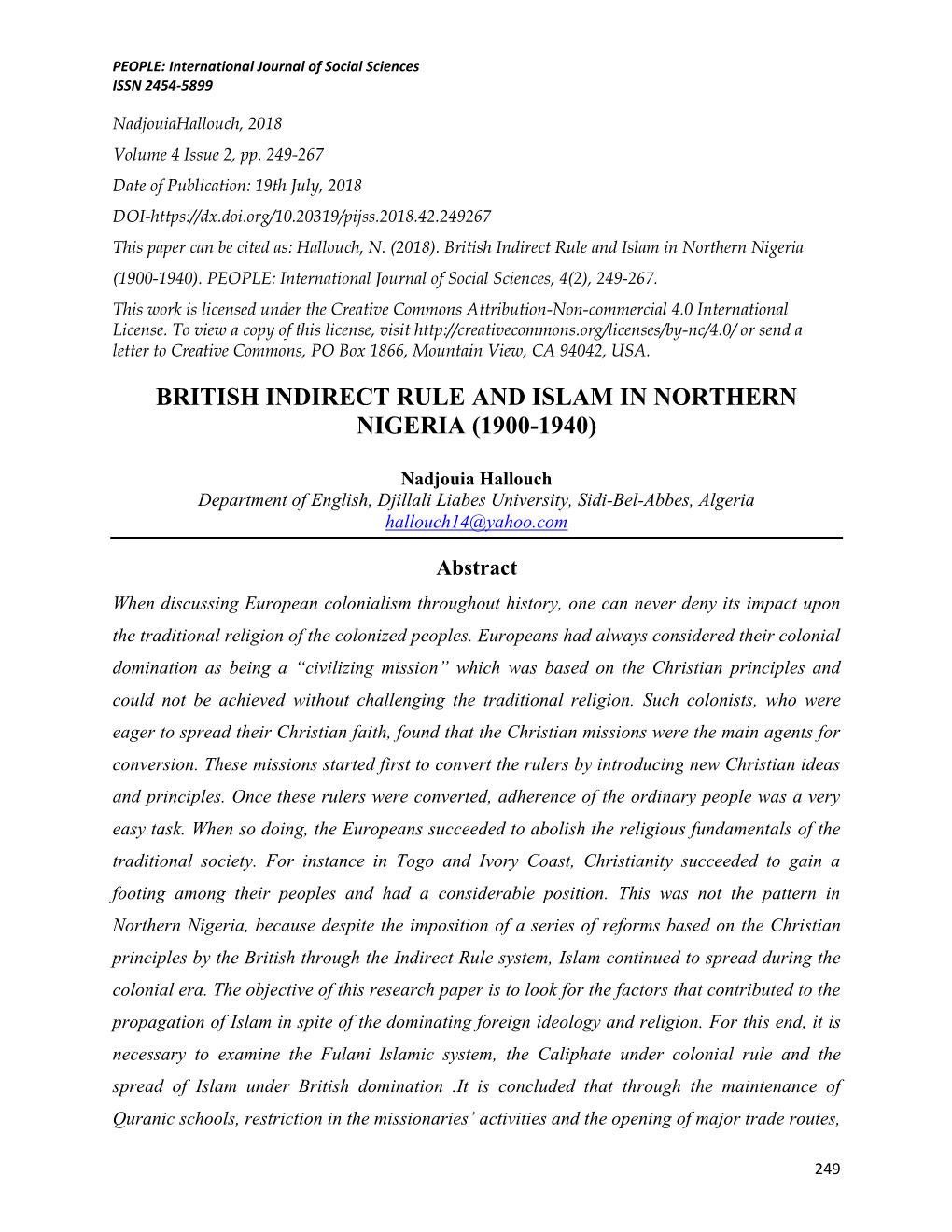 British Indirect Rule and Islam in Northern Nigeria (1900-1940)