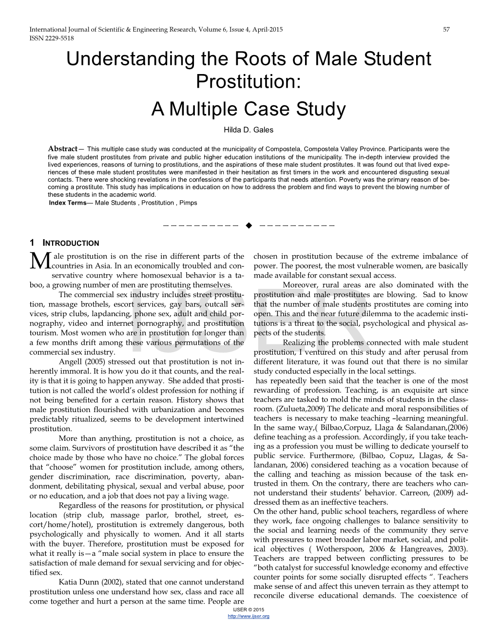 Understanding the Roots of Male Student Prostitution: a Multiple Case Study Hilda D