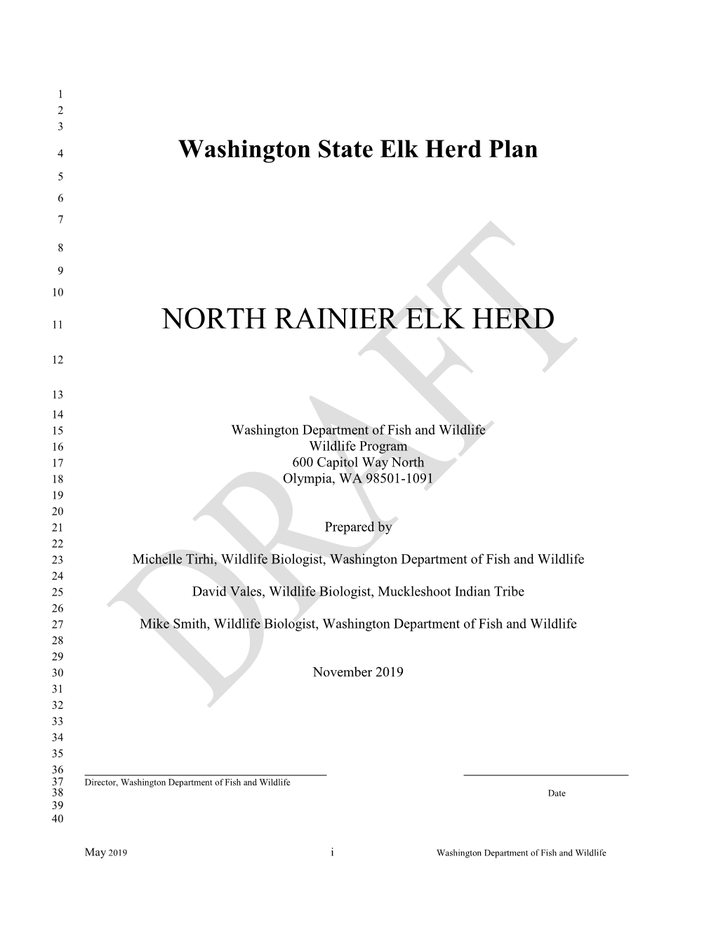 DRAFT North Rainier Elk Herd Management Plan