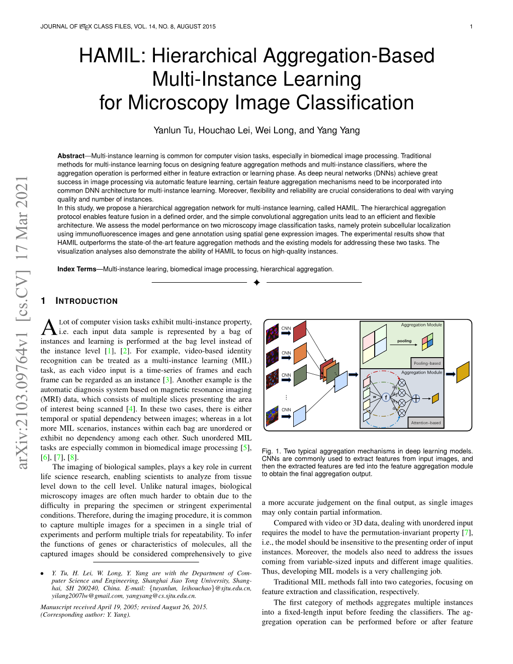 Hierarchical Aggregation-Based Multi-Instance Learning for Microscopy Image Classiﬁcation