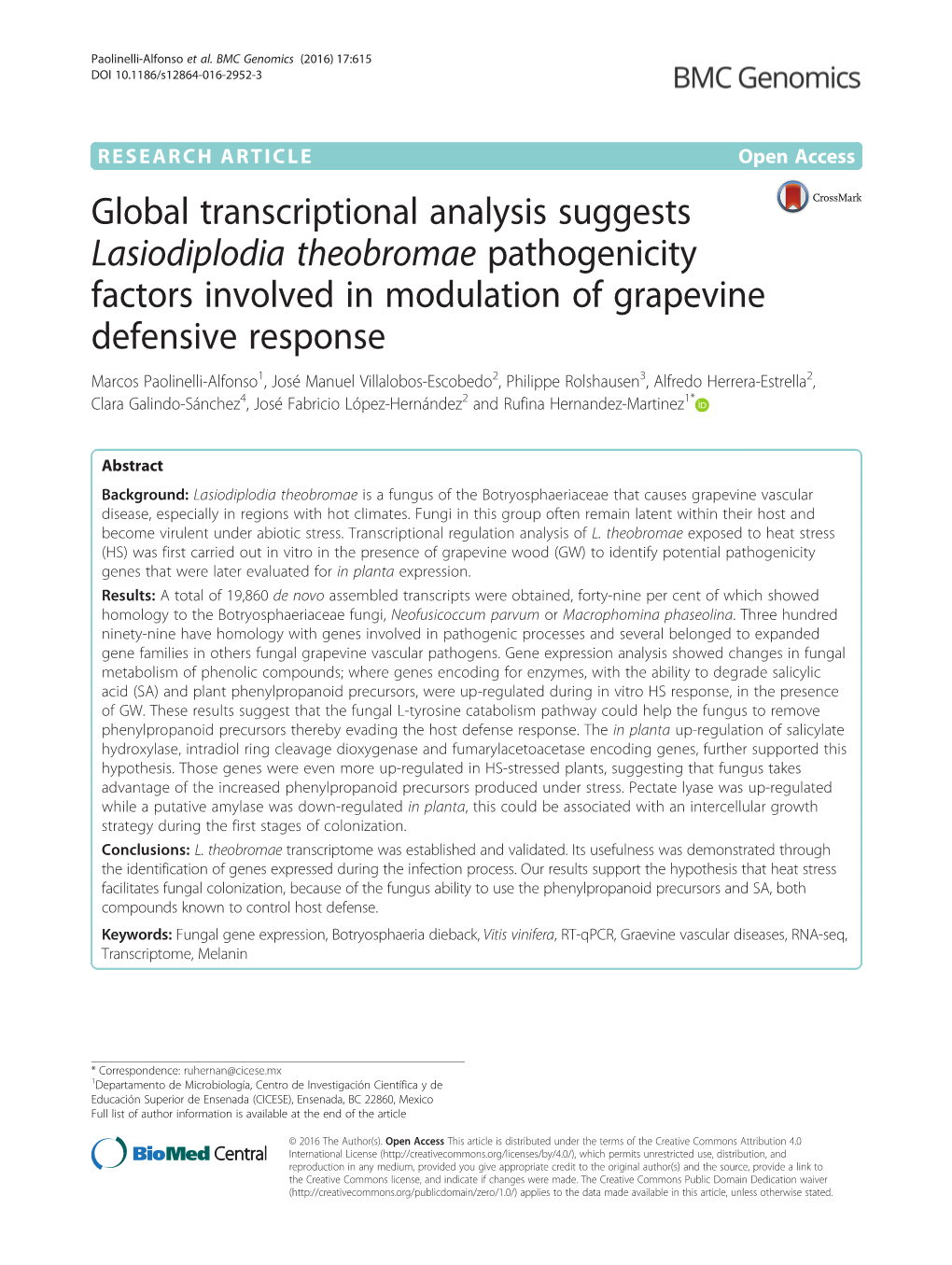 Global Transcriptional Analysis Suggests Lasiodiplodia Theobromae