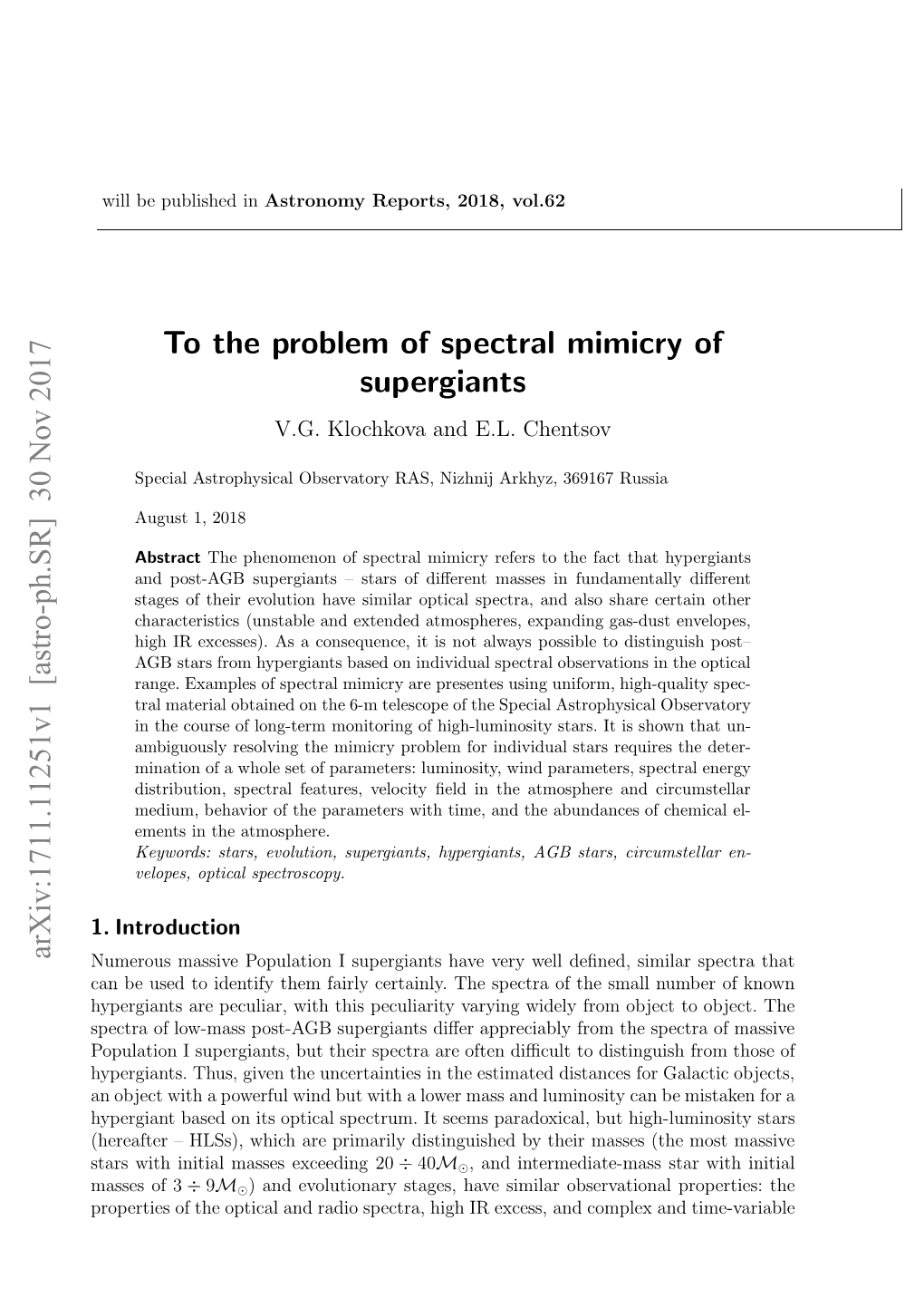 To the Problem of Spectral Mimicry of Supergiants