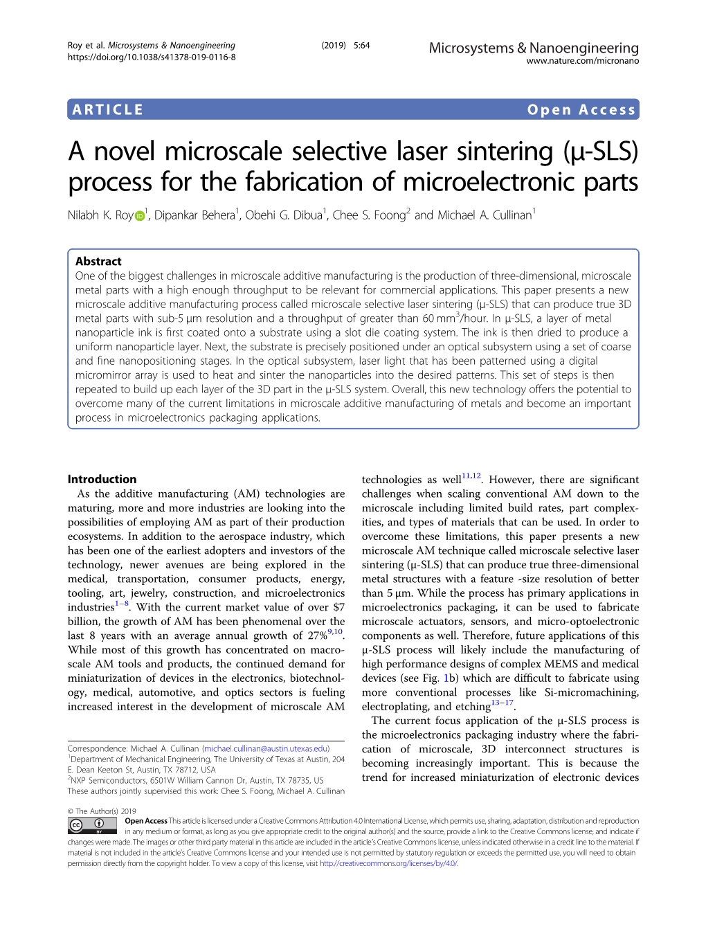A Novel Microscale Selective Laser Sintering (Μ-SLS) Process for the Fabrication of Microelectronic Parts Nilabh K