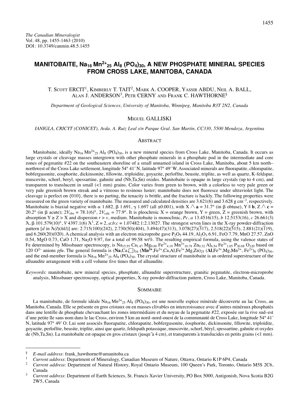 Po4)30, a New Phosphate Mineral Species from Cross Lake, Manitoba, Canada