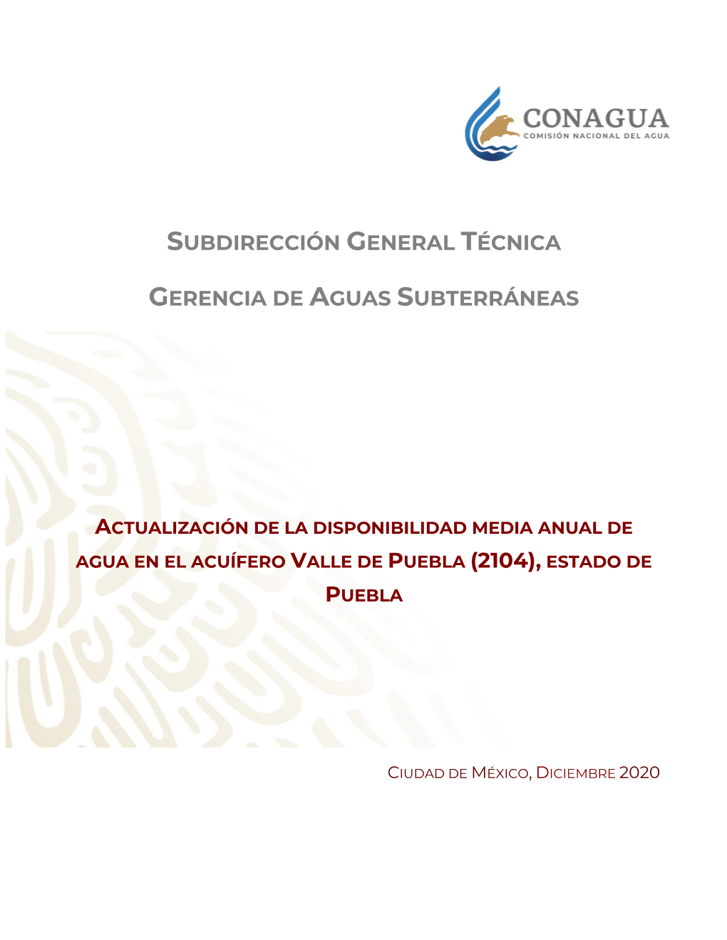 Actualización De La Disponibilidad Media Anual De Agua En El Acuífero Valle De Puebla (2104), Estado De Puebla