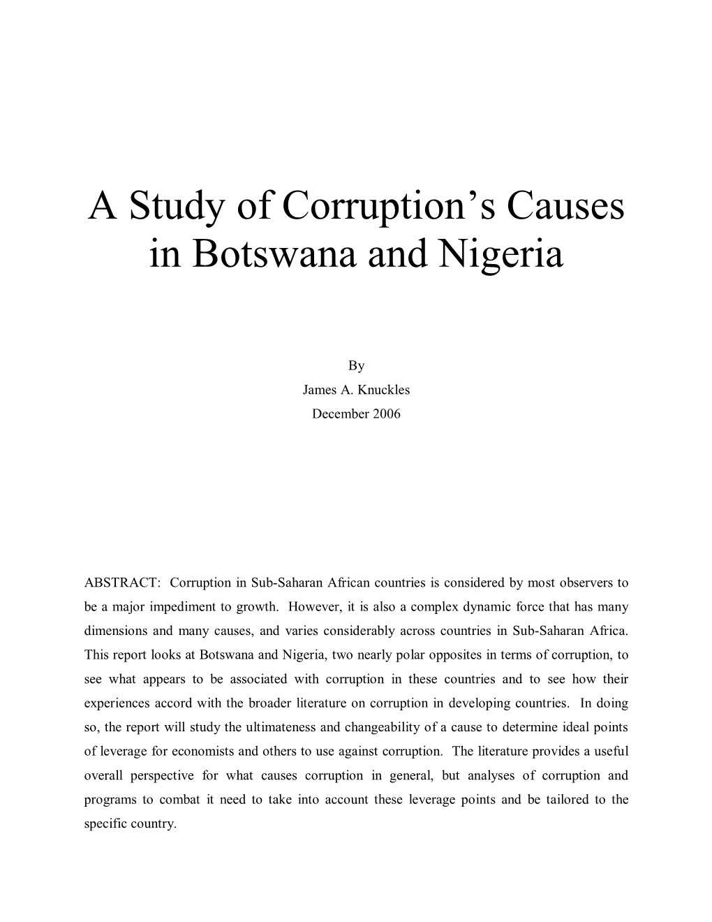 A Study of Corruption's Causes in Botswana and Nigeria