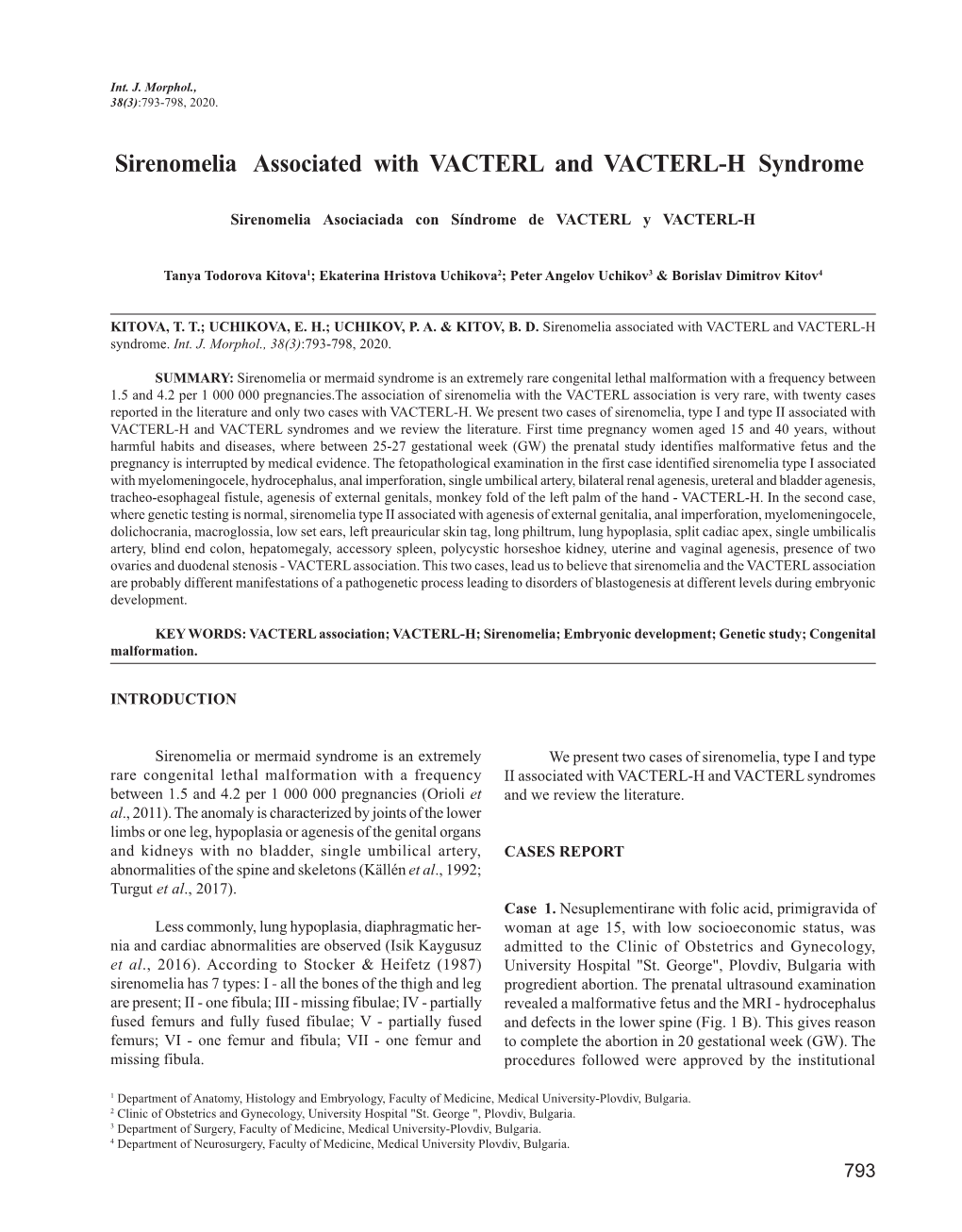 Sirenomelia Associated with VACTERL and VACTERL-H Syndrome