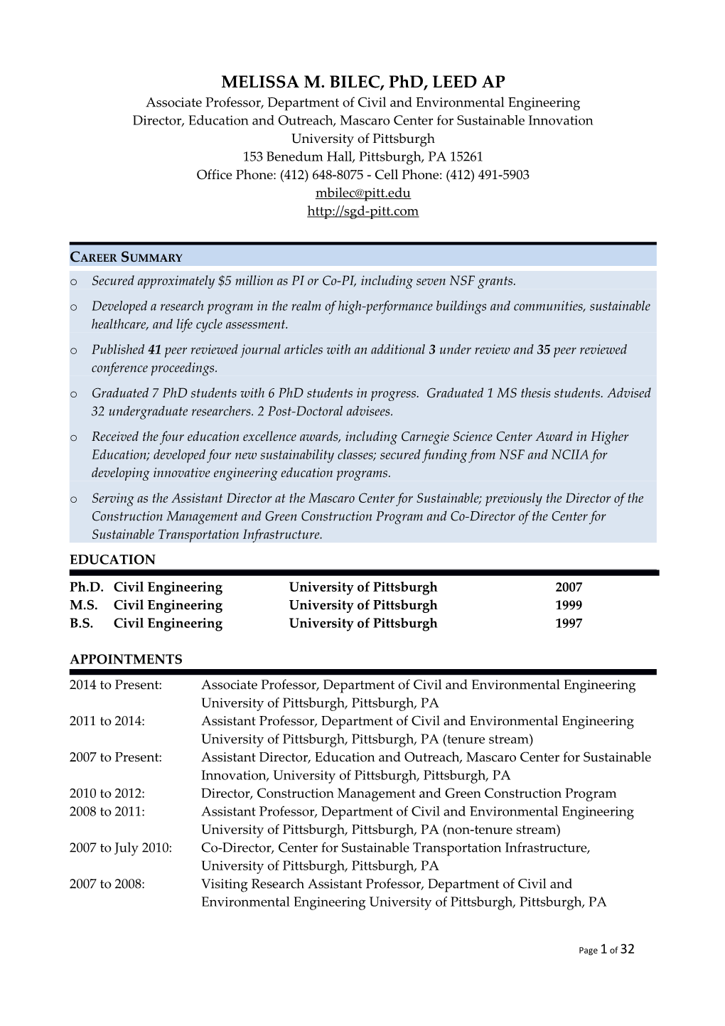 MELISSA M. BILEC, Phd, LEED AP