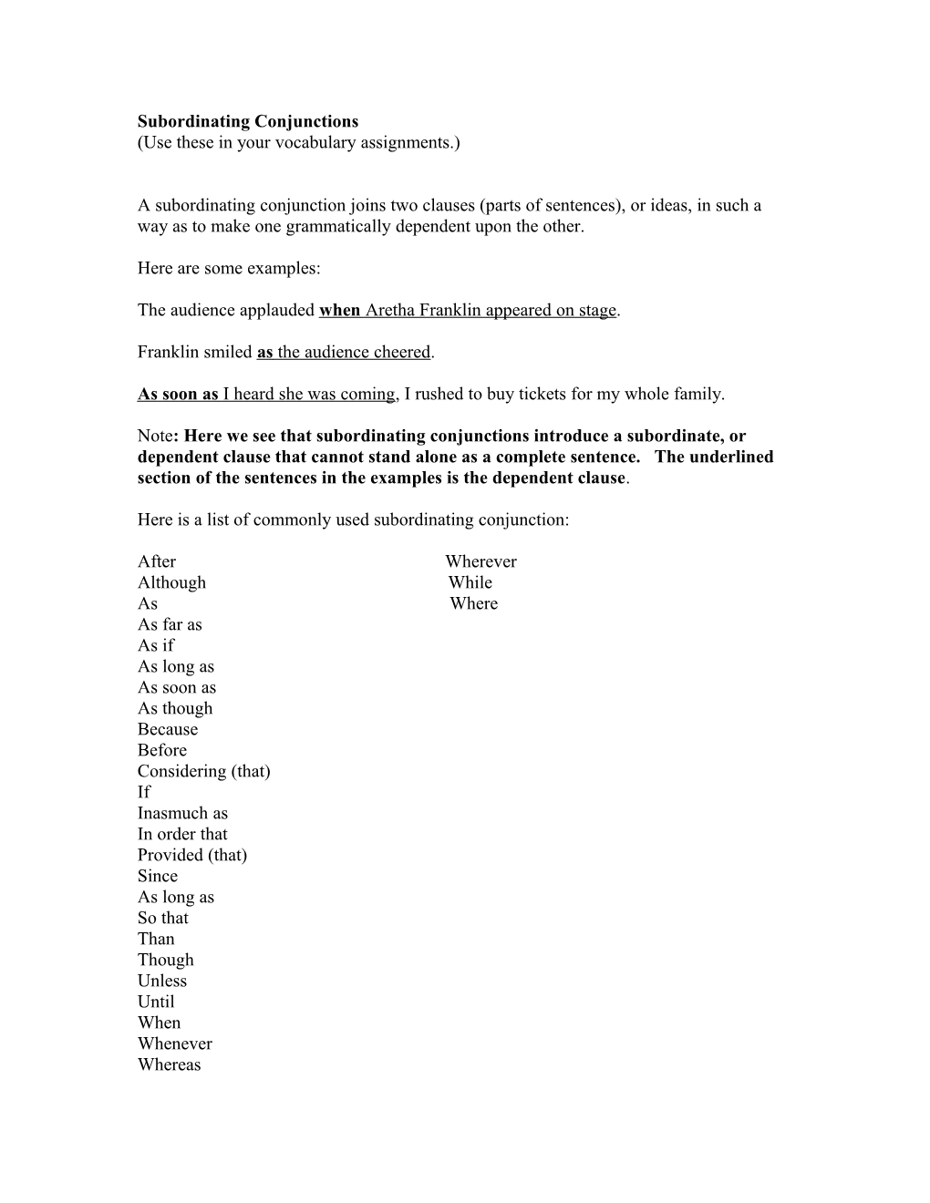 Subordinating Conjunctions