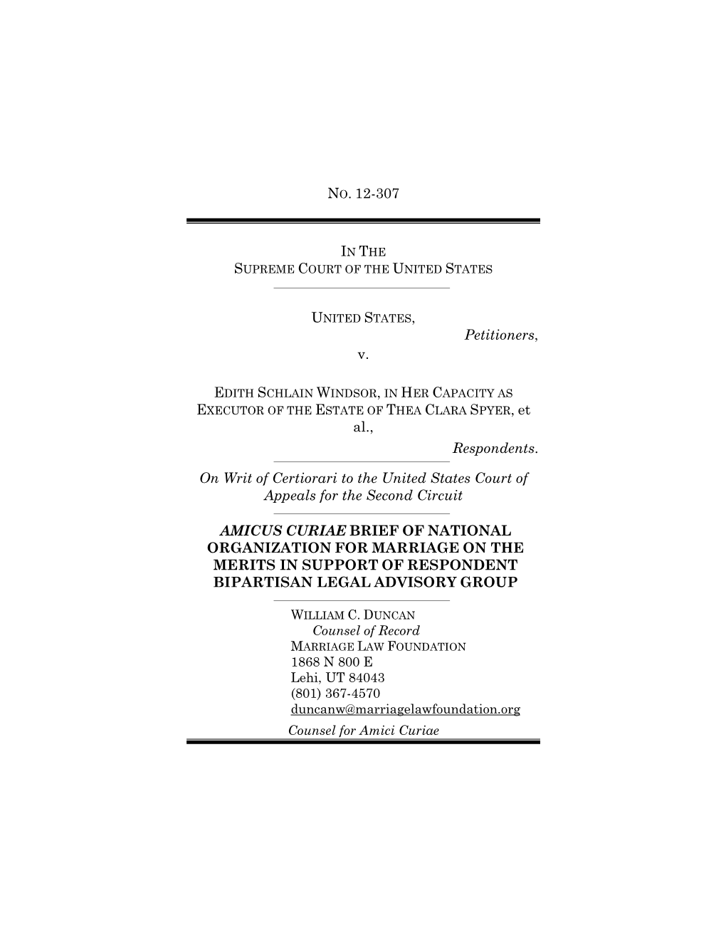 National Organization for Marriage on the Merits in Support of Respondent Bipartisan Legal Advisory Group