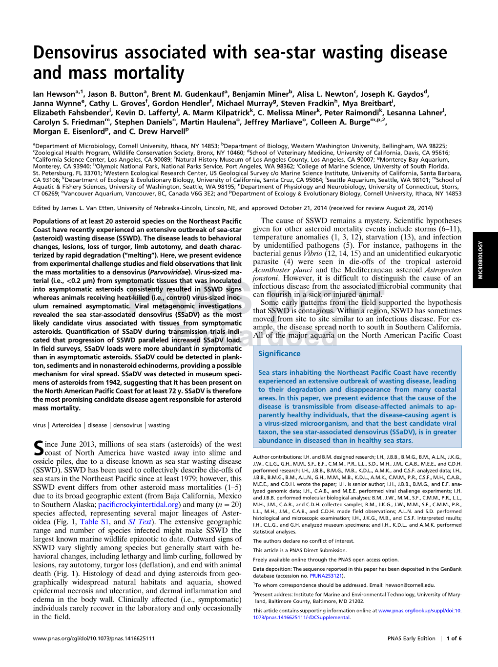 Densovirus Associated with Sea-Star Wasting Disease and Mass Mortality