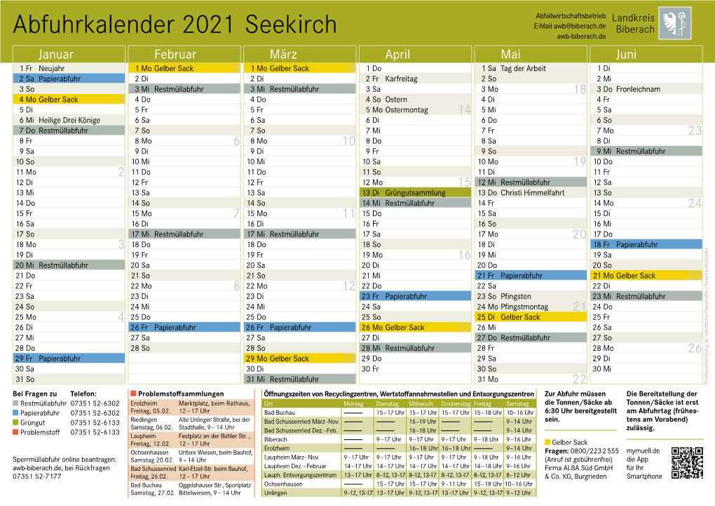 Abfuhrkalender 2021 Seekirch
