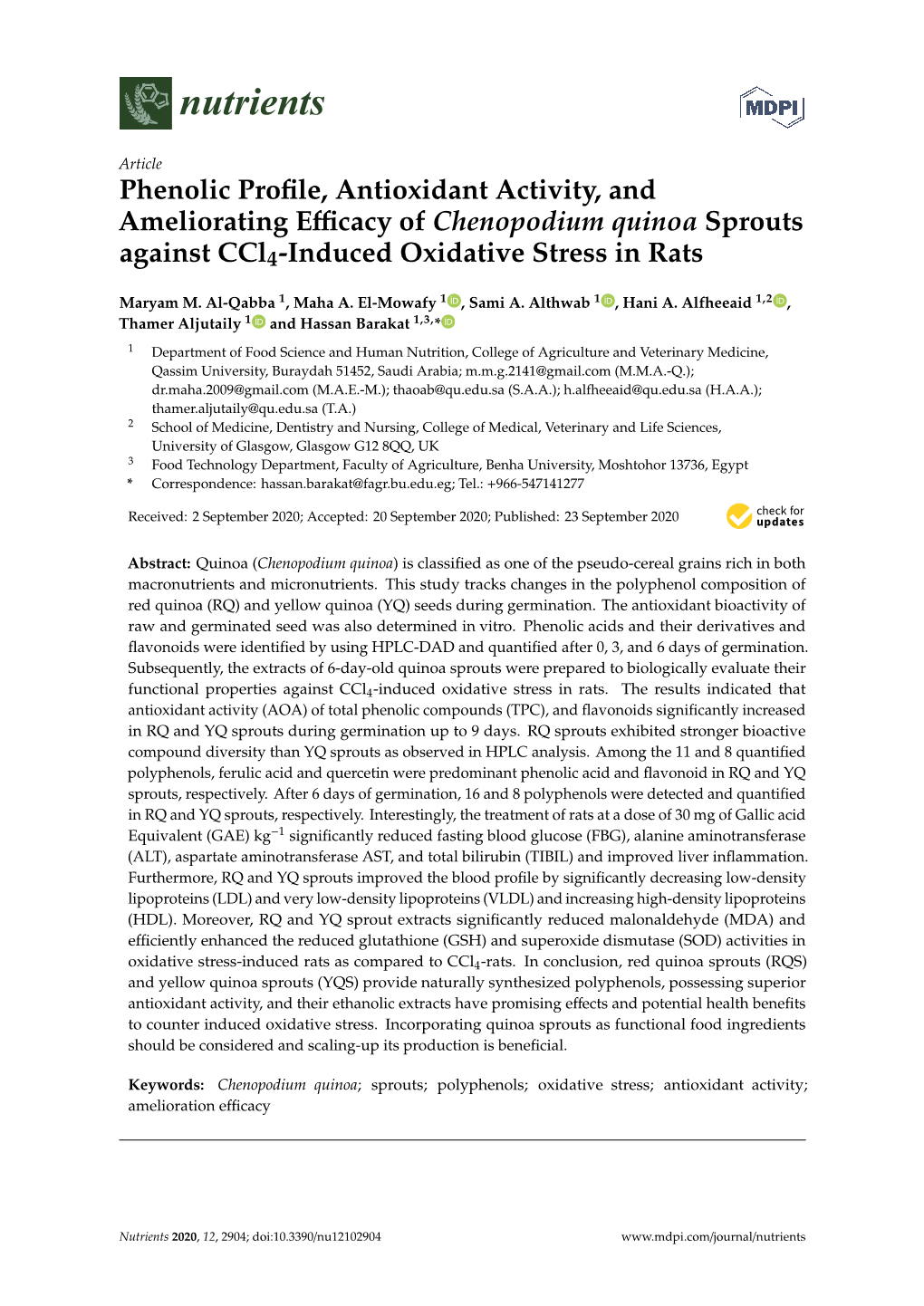 Phenolic Profile, Antioxidant Activity, and Ameliorating Efficacy Of