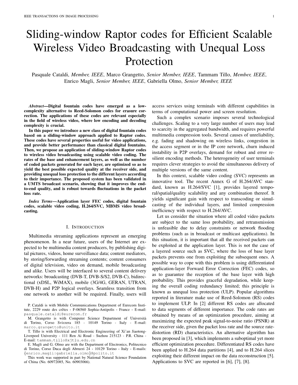 Sliding-Window Raptor Codes for Efficient Scalable Wireless Video Broadcasting with Unequal Loss Protection