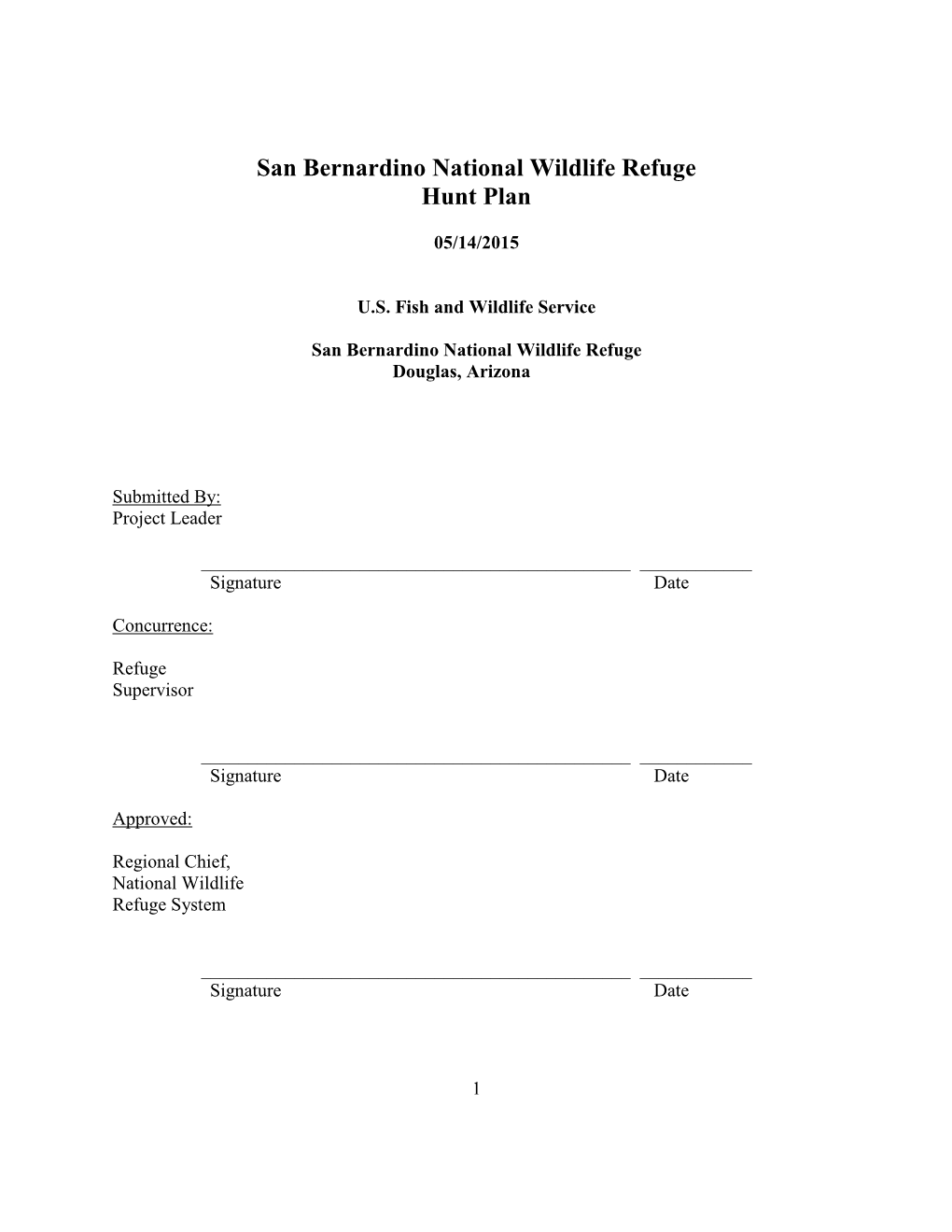 San Bernardino National Wildlife Refuge Hunt Plan