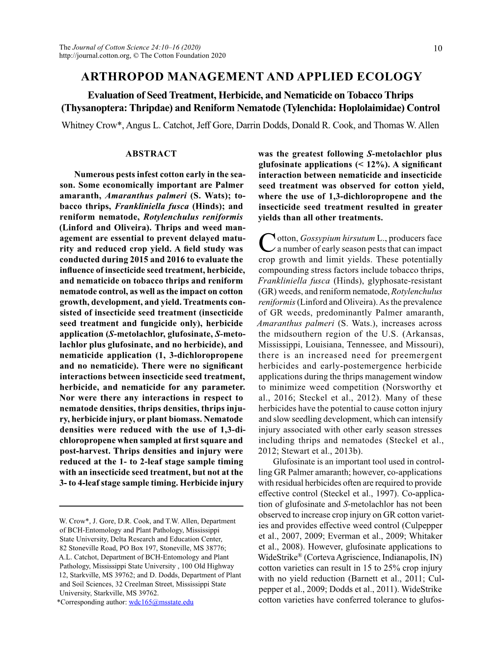 Evaluation of Seed Treatment, Herbicide, and Nematicide On