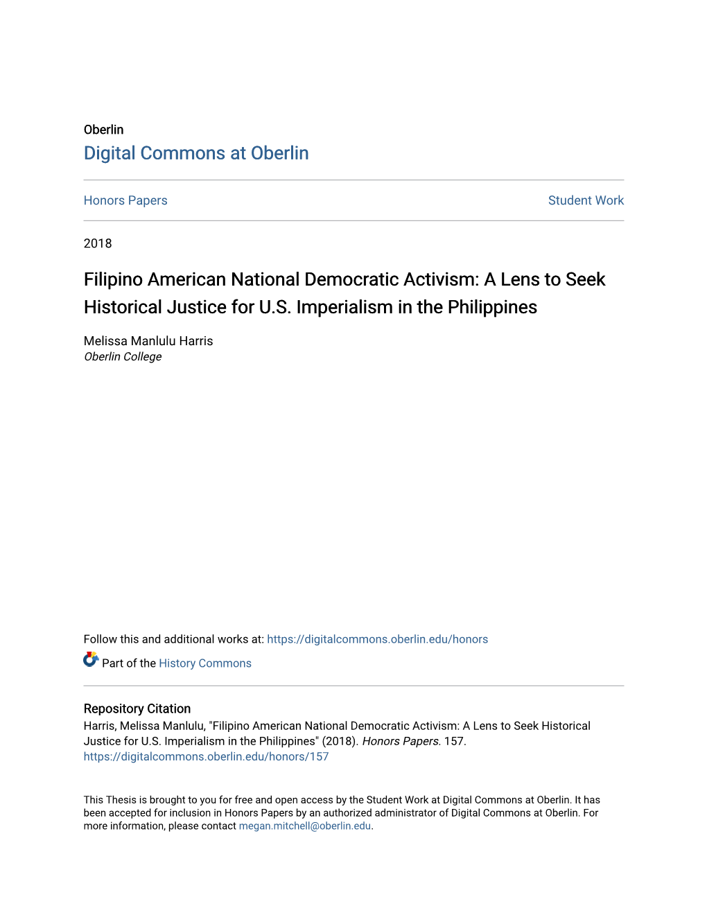 Filipino American National Democratic Activism: a Lens to Seek Historical Justice for U.S
