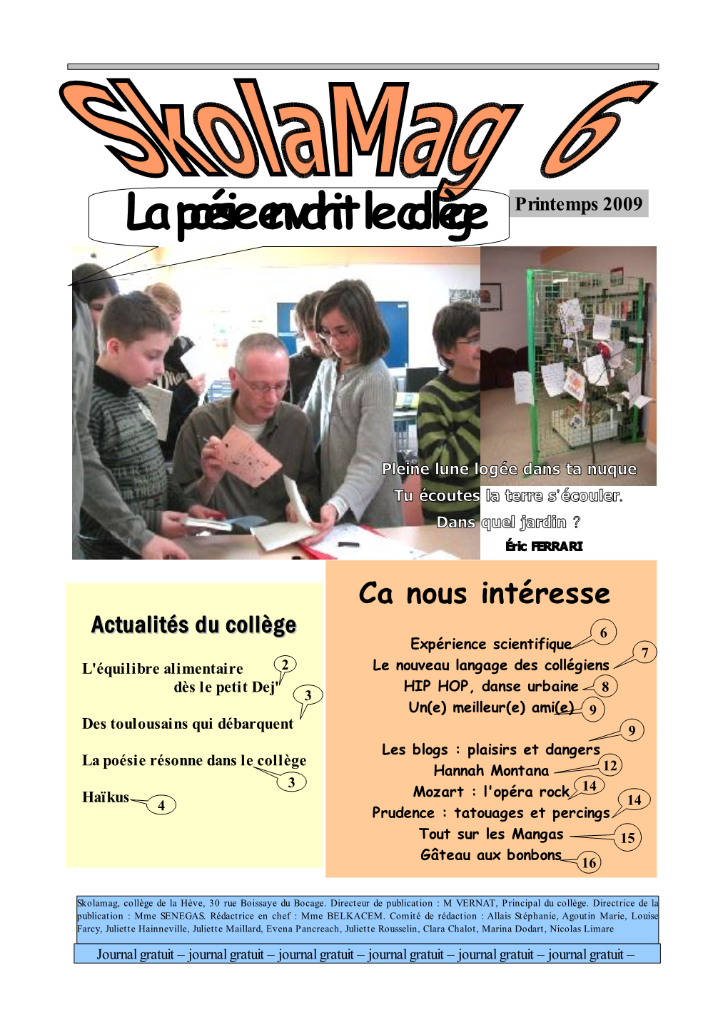 La Poésie Envahit Le Collège Printemps 2009