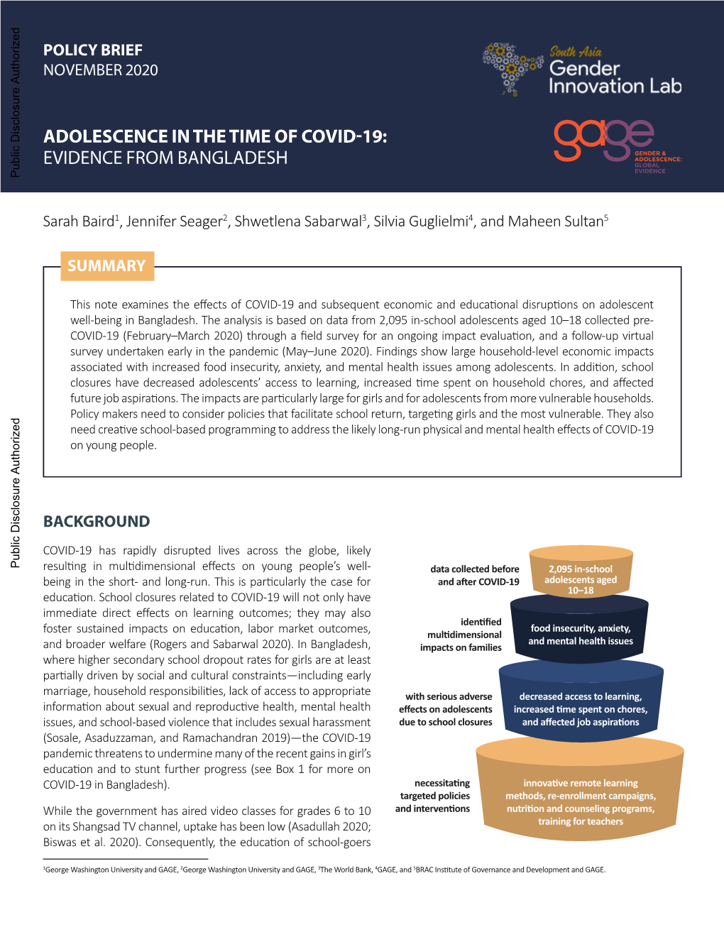 ADOLESCENCE in the TIME of COVID-19: EVIDENCE from BANGLADESH Public Disclosure Authorized