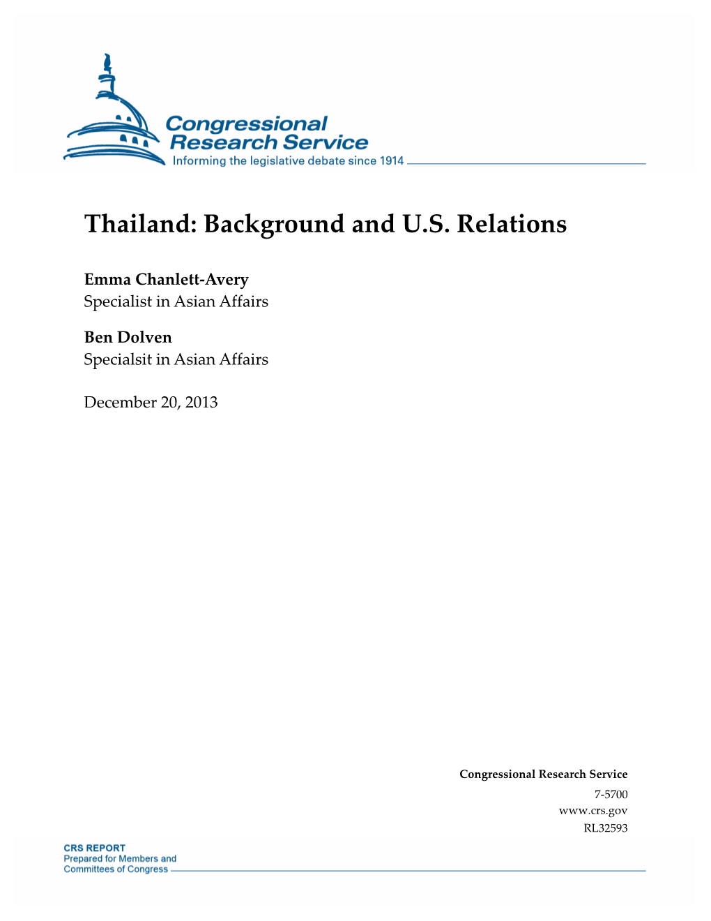 Thailand: Background and U.S